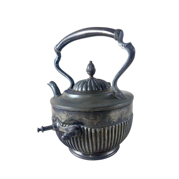Antique Rogers Smith Silverplate Tilting Spirit Kettle Ribbed Victorian Teapot, - Picture 3 of 9